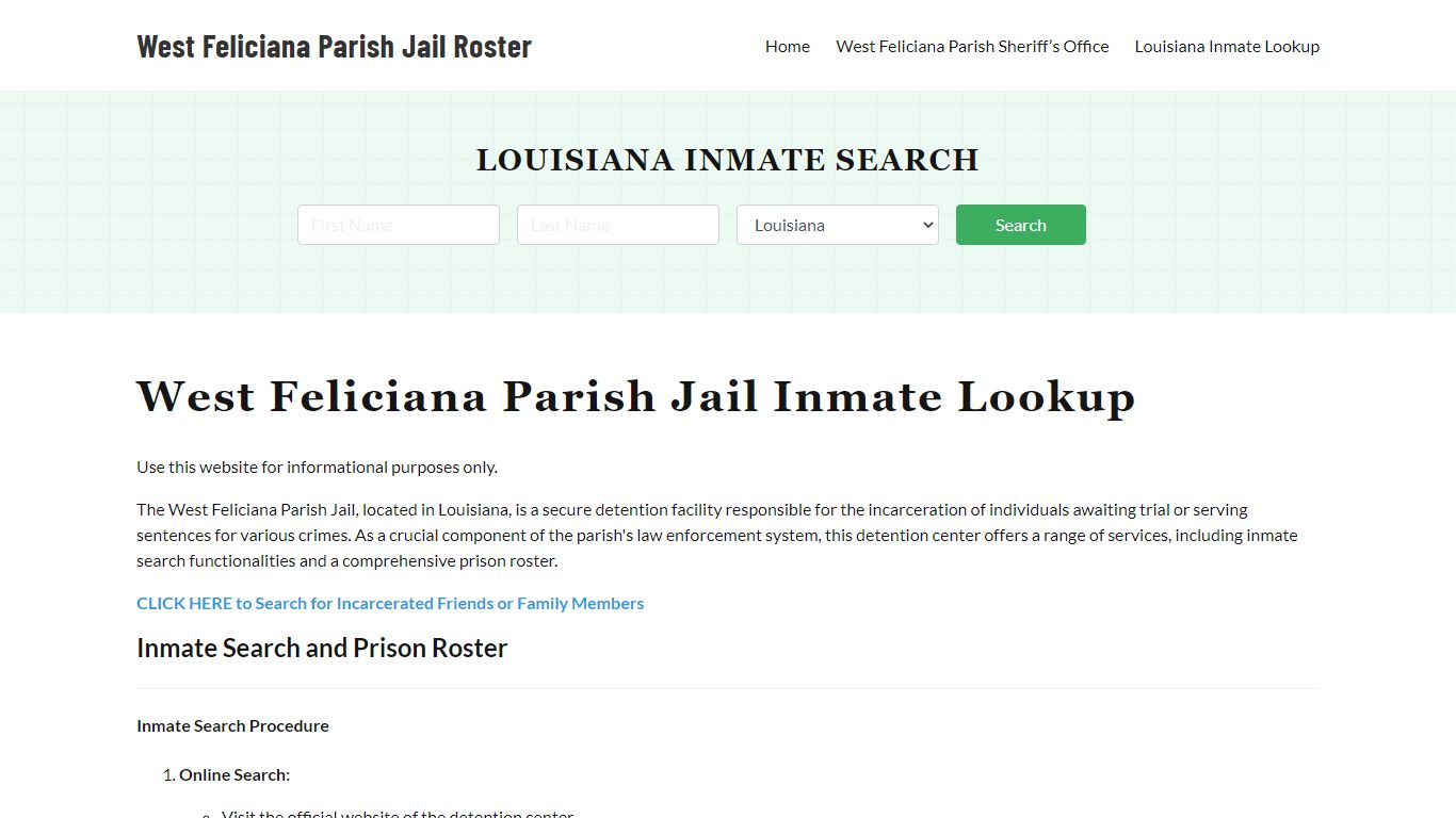 West Feliciana Parish Jail Roster Lookup, LA, Inmate Search