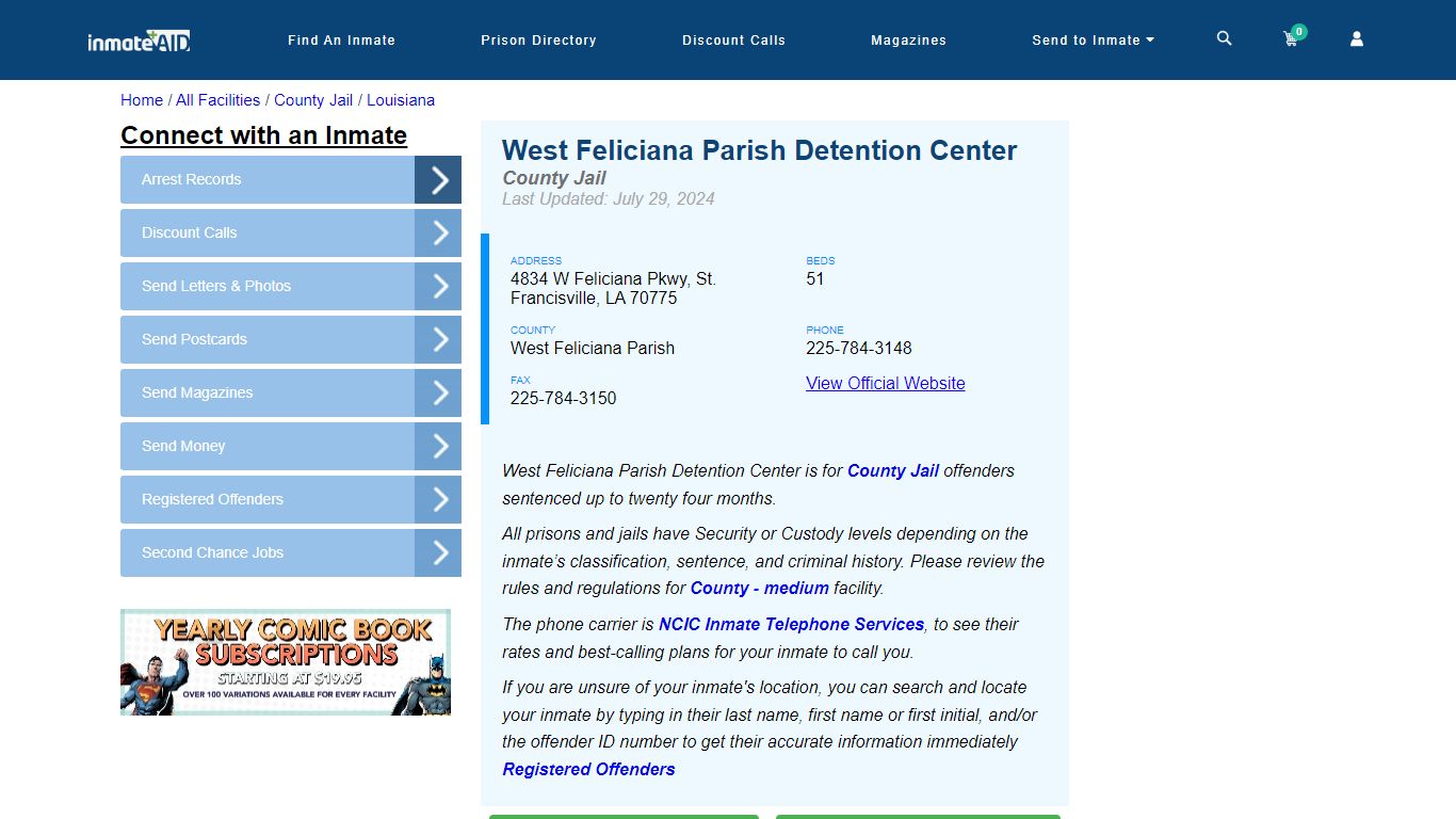 West Feliciana Parish Detention Center - Inmate Locator